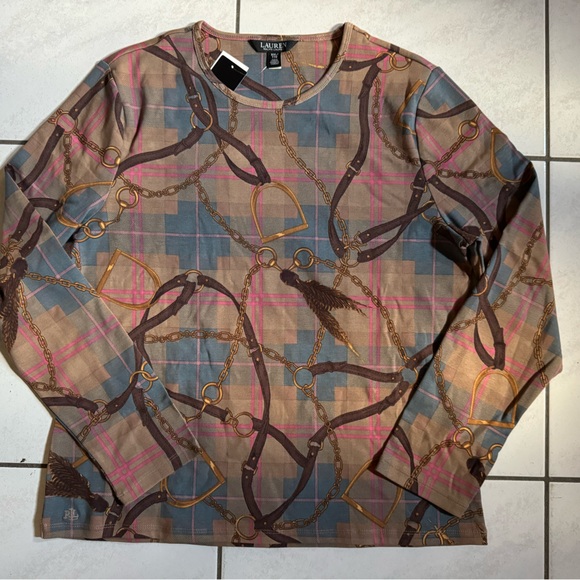 Ralph Lauren Equestrian print top. Signature long sleeve shirt. Plus. Size: XXL - Picture 1 of 5